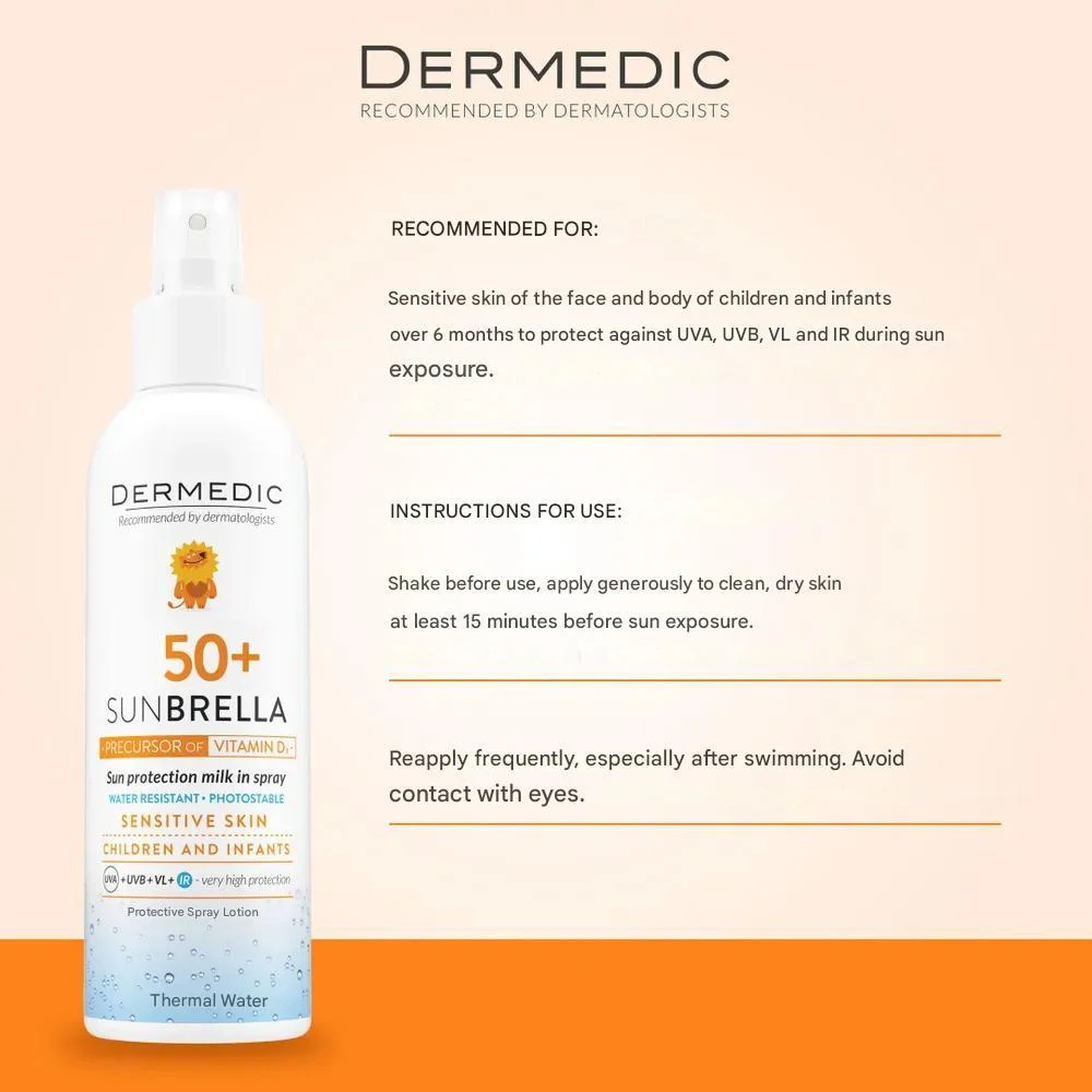 بخاخ حليبي سنبريلا واقي شمس SPF 50 للبشرة الحساسة من ديرميديك – 150 مل